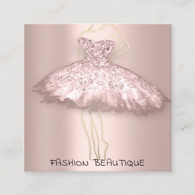 Fashion Dress Rose Blush Logo QR Code Body  Square Business Card (Front)