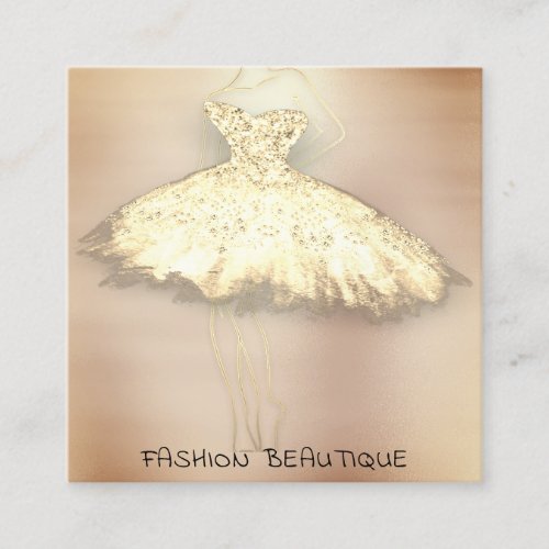 Fashion Dress Rose Gold Logo QR Code Beautique  Square Business Card