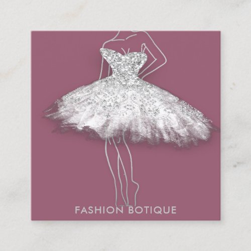 Fashion Dress Rose Logo QR Stylist Body Boutique Square Business Card