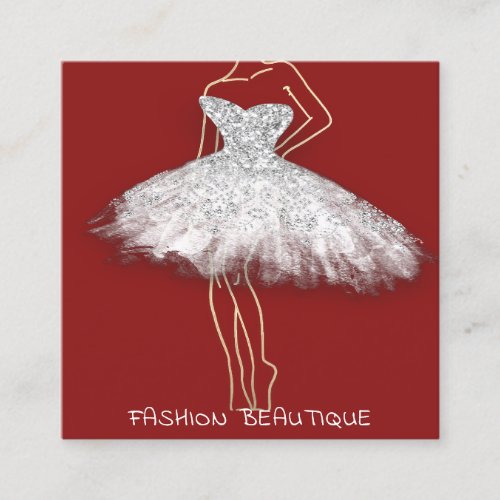 Fashion Dress Ruby Gold Logo QR Stylist Body  Square Business Card