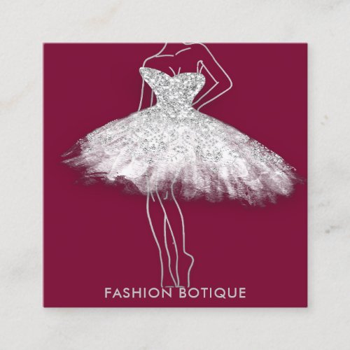 Fashion Dress Silver Logo QR Stylist Body Botique Square Business Card