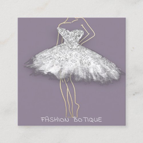 Fashion Dress Silver Logo QR Stylist Body Boutique Square Business Card