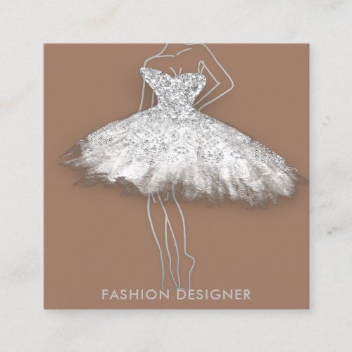 Fashion Dress Silver Rose Logo QR Stylist  Square Business Card