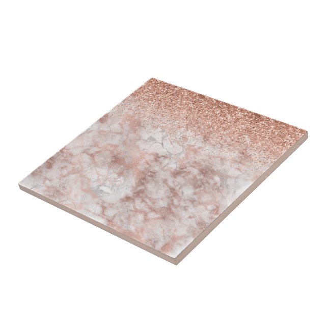 Fashion Elegant Ombre Pink Glitter Glitter Marble Ceramic Tile (Side)