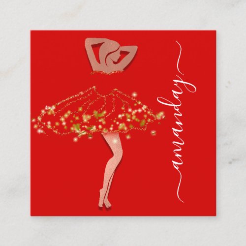 Fashion Event Shop Gold Red Dress QR Code  Square Business Card