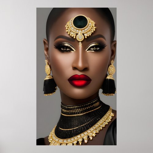Fashion Exotic African gold Black jewelery woman Poster