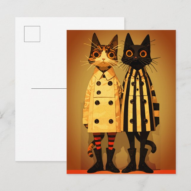 Fashion Felines – Quirky Cat Coats & Boots Postcard (Front/Back)