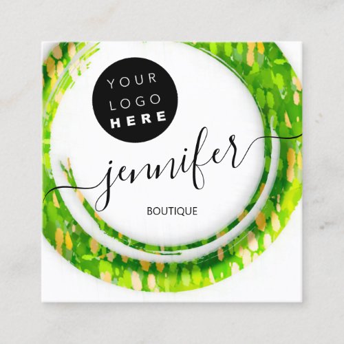 Fashion Floral Boutique Logo Fresh Green Square Business Card