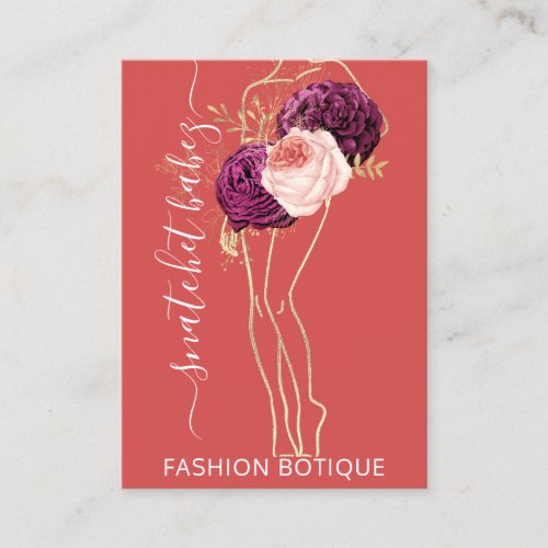 Fashion Floral Gold Marsala Logo QR Stylist Body Business Card