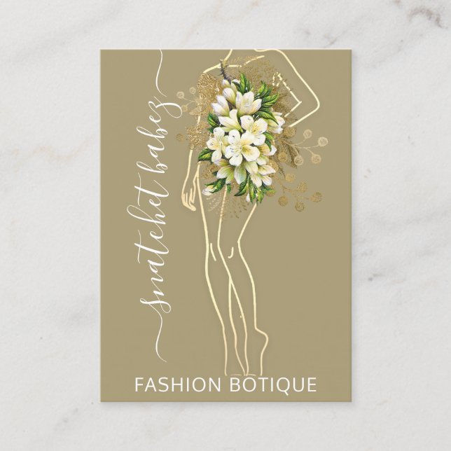 Fashion Floral Green Logo QR Stylist Body Business Card (Front)