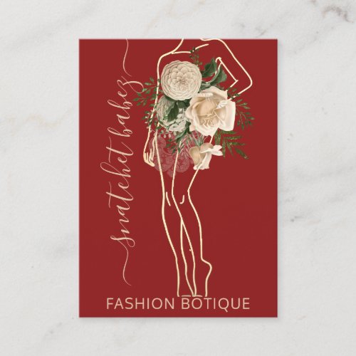 Fashion Floral Red Logo QR Stylist Body Business Card