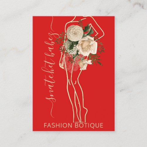 Fashion Floral Red Logo QR Stylist Body  Business Card