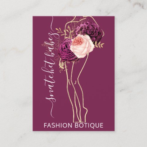 Fashion Floral Wreath Marsala Logo QR Stylist Body Business Card