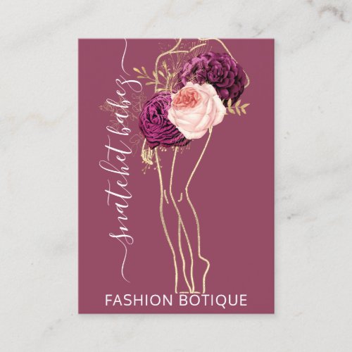 Fashion Floral Wreath Marsala QR Code Stylist Body Business Card