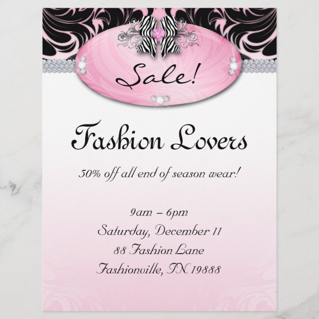 Fashion Flyer Hair Salon Jewelry Zebra Bow Pink (Front)