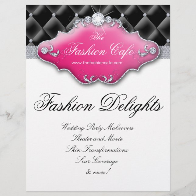 Fashion Flyer Hair Salon Satin Diamonds Black Pink (Front)