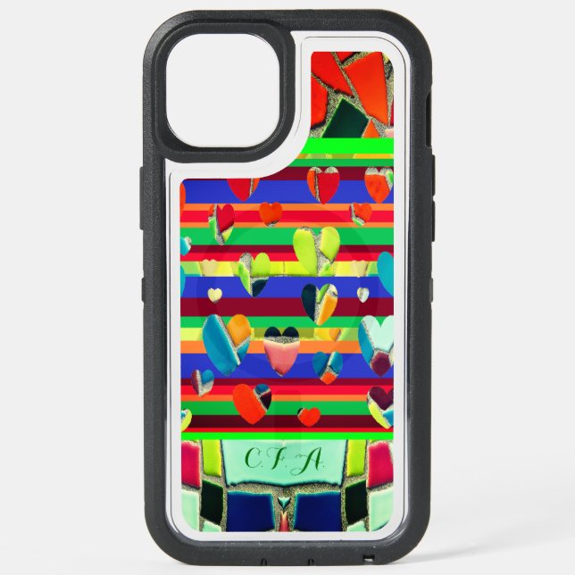 Fashion Fun Hearts Mosaic Art iPhone 15 Plus Case (Back)