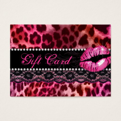 Fashion Gift Card Lace Lips Leopard Pink Red Business Card Template