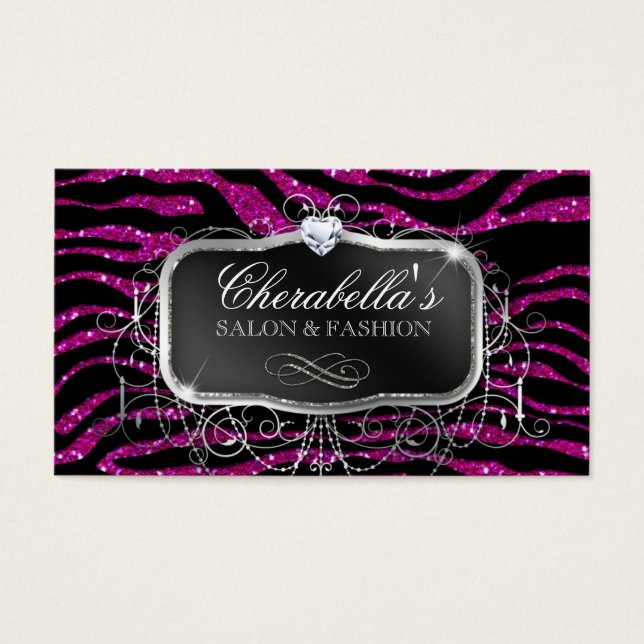 Fashion Gift Card Nail Salon Zebra Glitter Pink (Front)