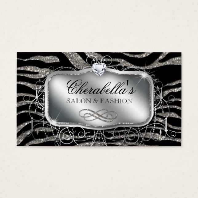 Fashion Gift Card Nail Salon Zebra Glitter Silver (Front)