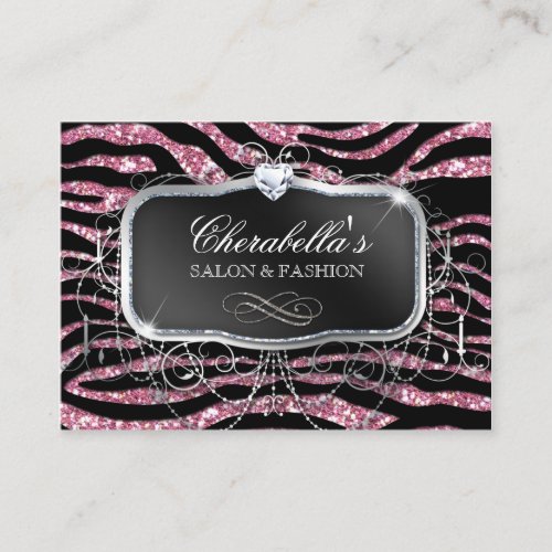 Fashion Gift Card Salon Zebra Glitter Black Pink Business Cards