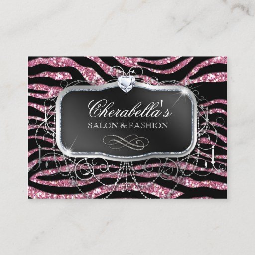Customizable Fashion Gift Card Salon Zebra Glitter Black Pink Business Cards