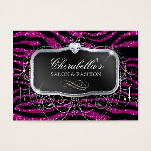 Fashion Gift Card Salon Zebra Glitter Silver Pink Business Card Template