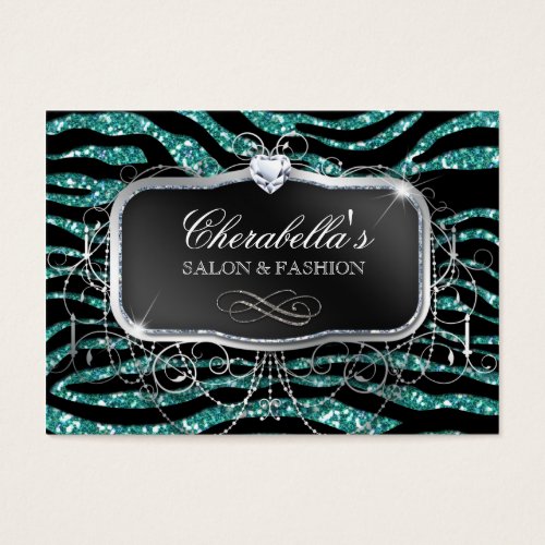 Fashion Gift Card Salon Zebra Glitter Silver Teal Business Card Templates