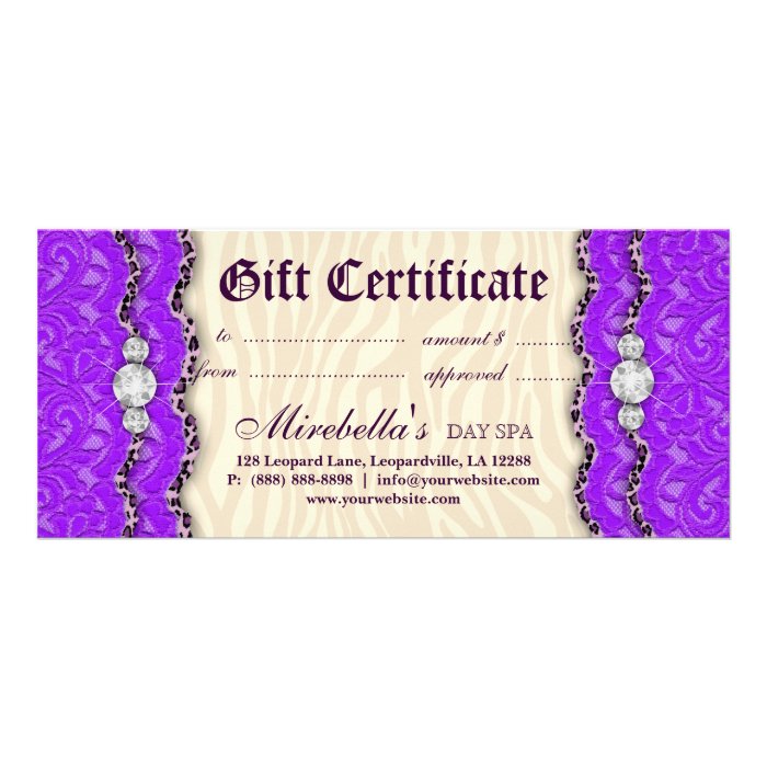 Fashion Gift Certificate Leopard Lace Purple Cream Custom Rack Cards