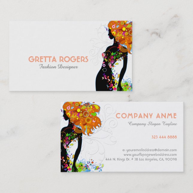 Fashion Gir Colorful Flowers Business Card (Front/Back)