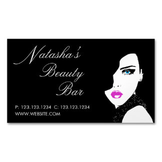 Fashion Girl Black Pink Beauty Bar Business Card Magnet