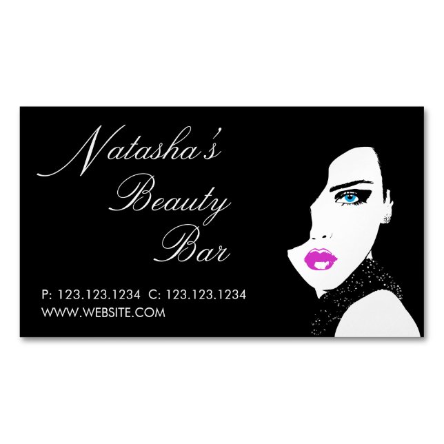 Fashion Girl Black Pink Beauty Bar Business Card Magnet (Front)