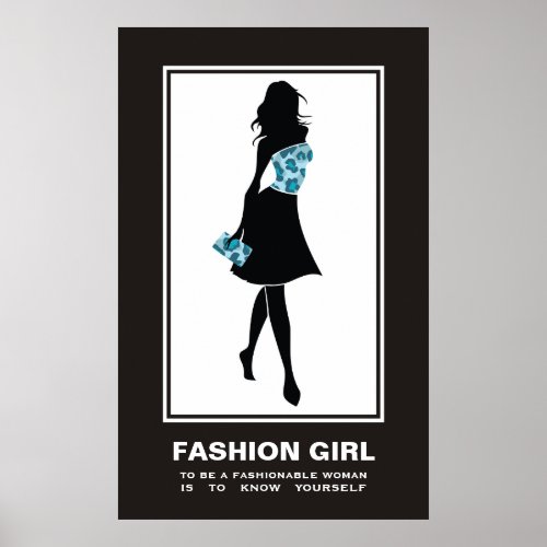 Fashion girl blue teal leopard print poster