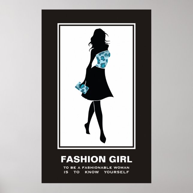 Fashion girl blue teal leopard print poster (Front)