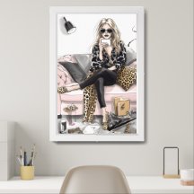 Fashion girl in interior with phone