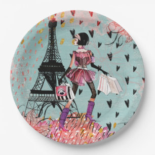 Fashion Girl in Paris Paper Plates