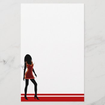 Fashion Girl In Red Dress Stationery Writing Paper by sunnymars at Zazzle