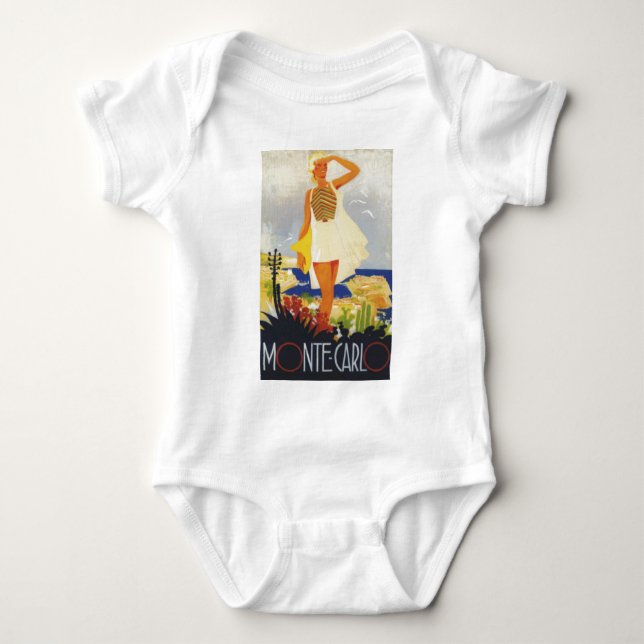 Fashion Girl Monte Carlo Beach Travel Baby Bodysuit (Front)