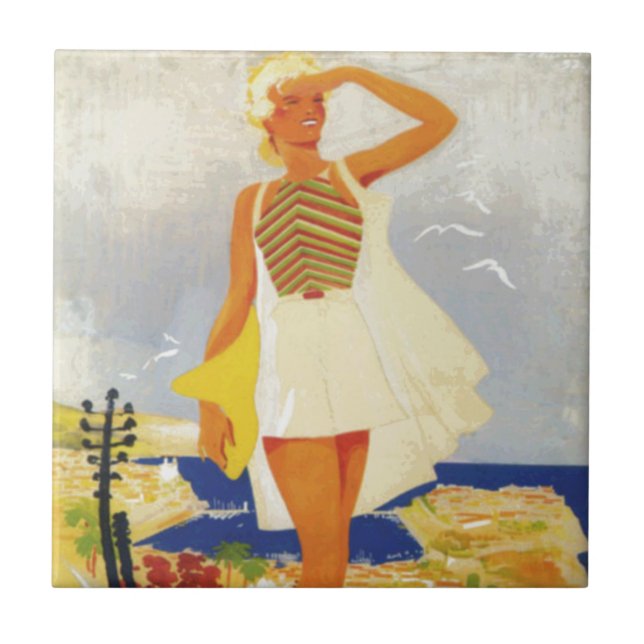 Fashion Girl Monte Carlo Beach Travel Ceramic Tile (Front)