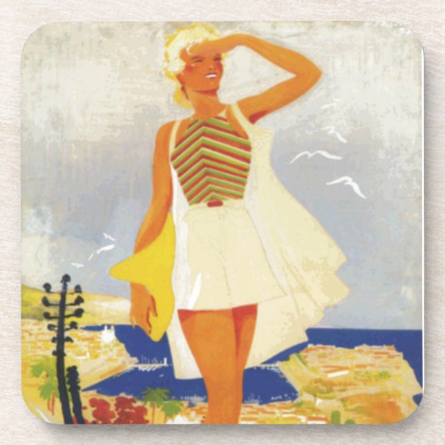 Fashion Girl Monte Carlo Beach Travel Drink Coaster (Front)