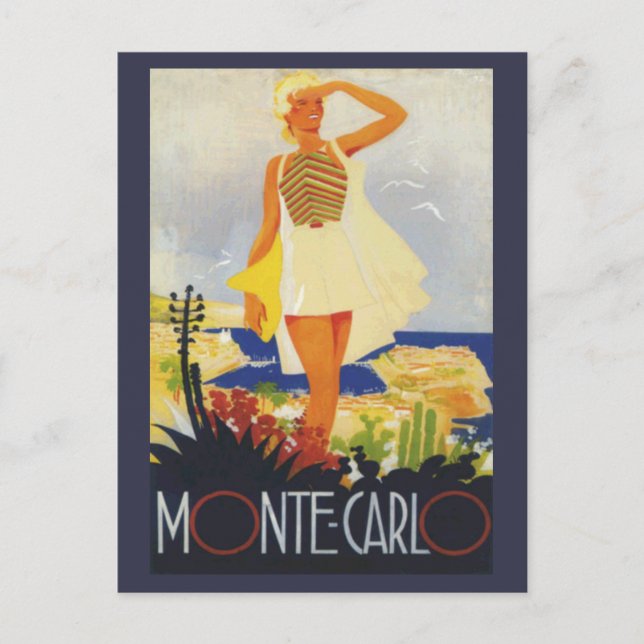 Fashion Girl Monte Carlo Beach Travel Holiday Postcard (Front)