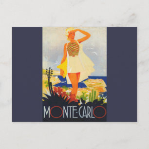 Fashion Girl Monte Carlo Beach Travel Postcard
