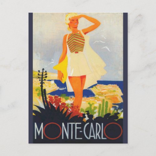 Fashion Girl Monte Carlo Beach Travel Postcard