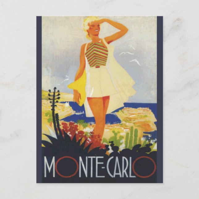 Fashion Girl Monte Carlo Beach Travel Postcard (Front)