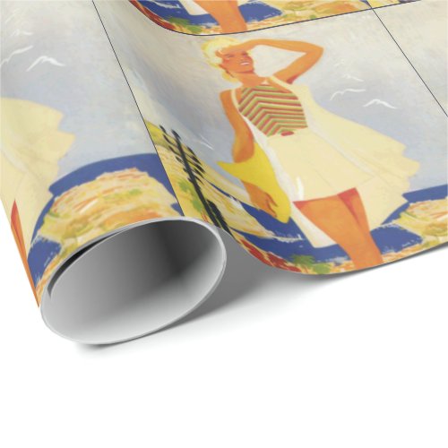 Fashion Girl Monte Carlo Beach Travel Wrapping Paper