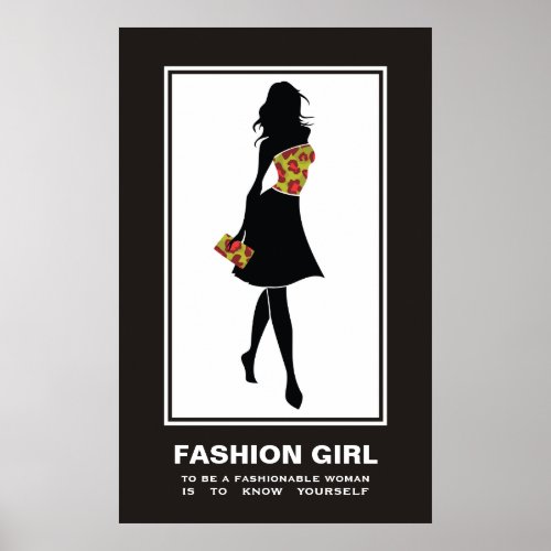 Fashion girl red green leopard print poster