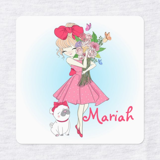 Fashion Girl with Pug Labels (Design 1)