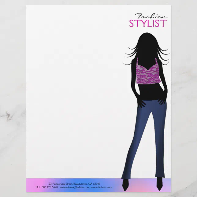 Fashion Girls in Blue Jeans Letterhead Template (Front)