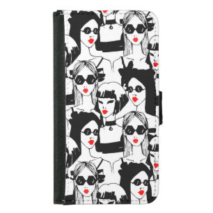Fashion girls, model, sunglasses, vintage pattern. samsung galaxy s5 wallet case
