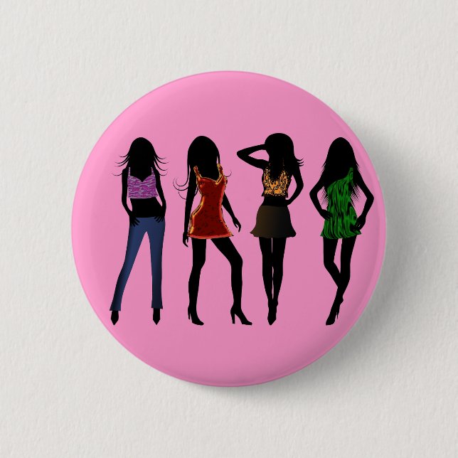 Fashion Girls Models Posing Silhouette Buttons (Front)